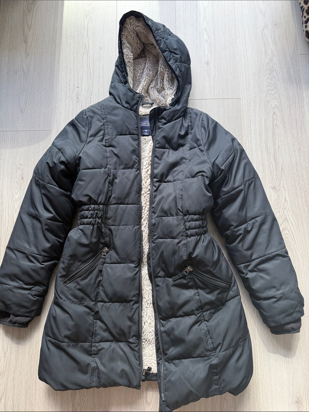 Kid’s Black Hooded Puffer Coat with Sherpa Lining